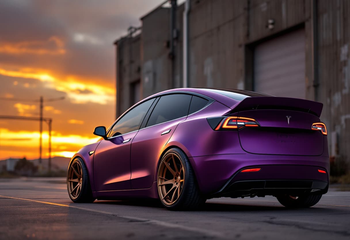 Tesla Model Y in Matte wrap | TunedRides vehicle wrap designer AI render