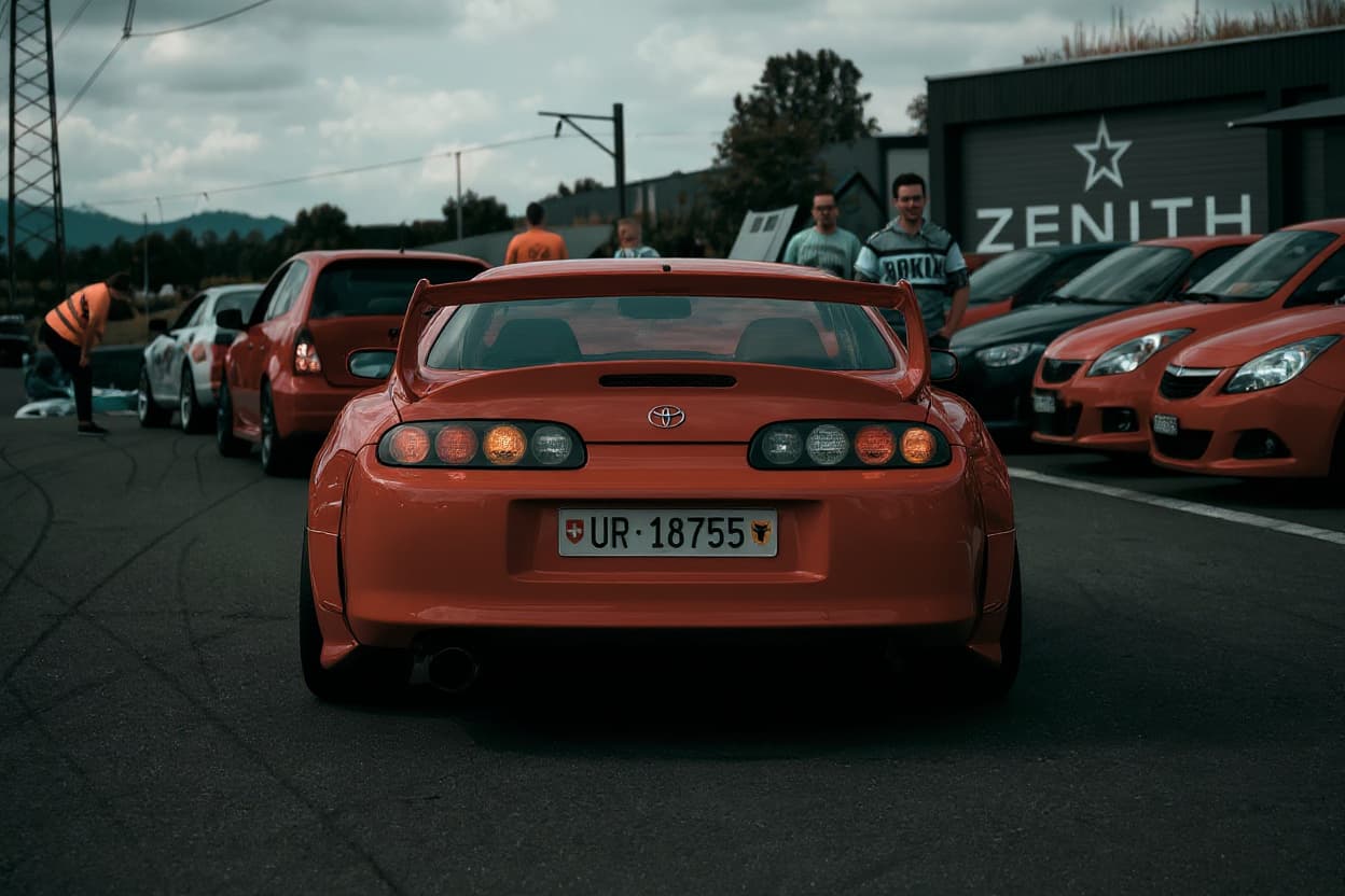 Free tier: Toyota Supra MK4 Renaissance Red AI render with watermark