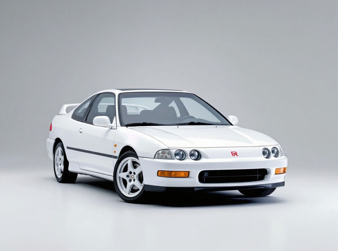 Silver 5-Spoke wheels rendered on a Acura Integra Type R with the TunedRides AI wheel visualizer