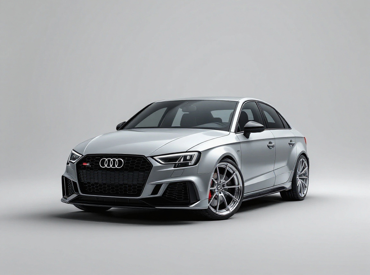 Polished Deep-Dish wheels rendered on a Audi RS3 (8V) with the TunedRides AI wheel visualizer