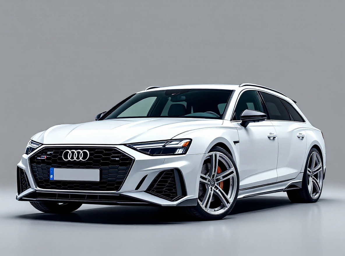 Silver 5-Spoke wheels rendered on a Audi RS6 (C8) with the TunedRides AI wheel visualizer