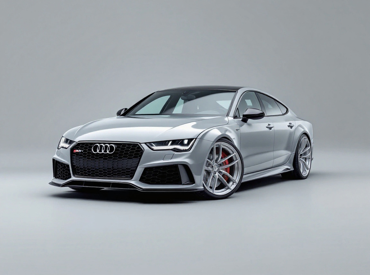 Silver 5-Spoke wheels rendered on a Audi RS7 (C7) with the TunedRides AI wheel visualizer