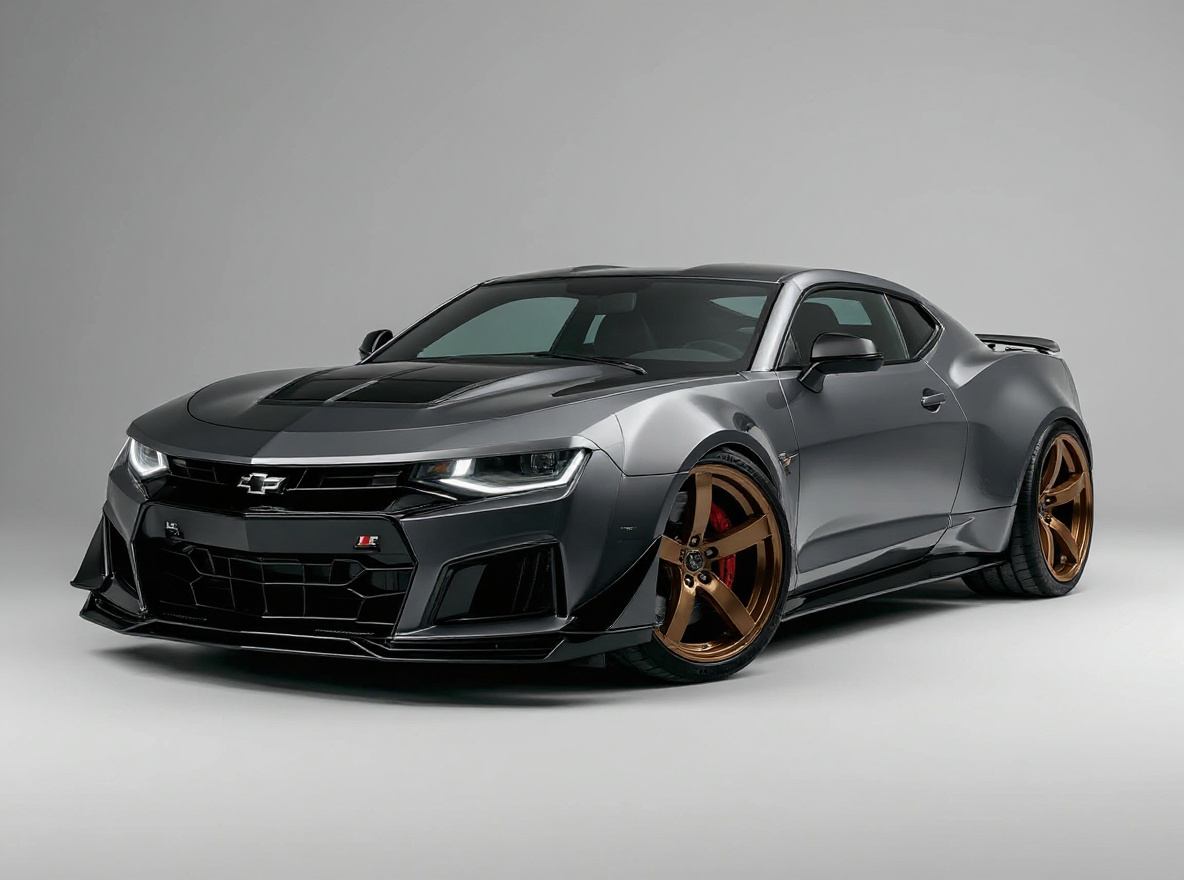 Bronze Split-Spoke wheels rendered on a Chevrolet Camaro ZL1 with the TunedRides AI wheel visualizer