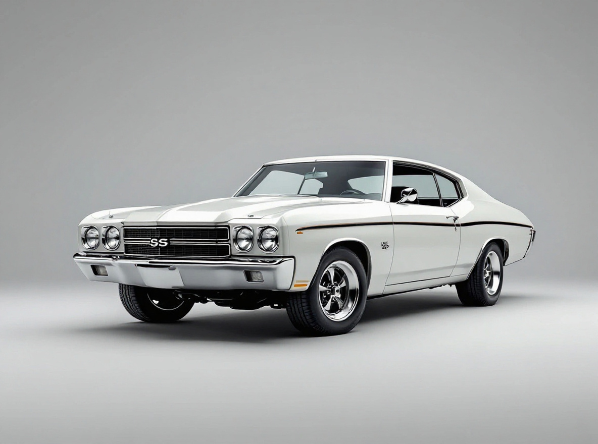 Silver 5-Spoke wheels rendered on a Chevrolet Chevelle SS with the TunedRides AI wheel visualizer