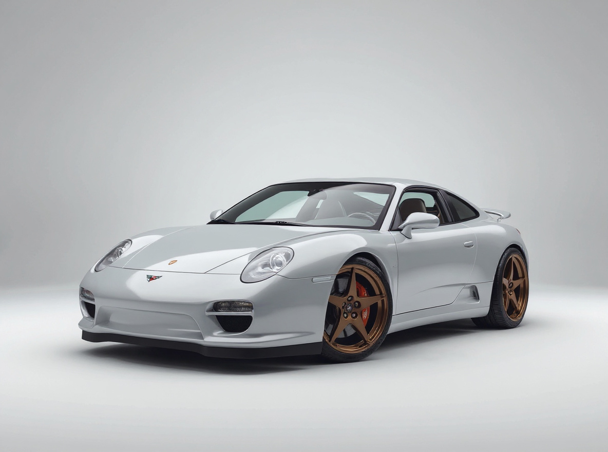 Bronze Split-Spoke wheels rendered on a Chevrolet Corvette C5 with the TunedRides AI wheel visualizer