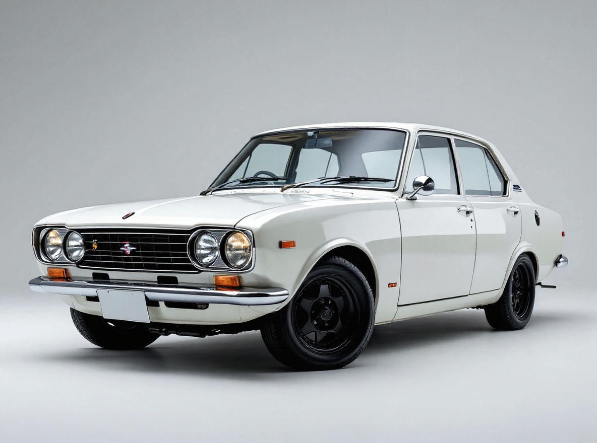 Matte Black Concave wheels rendered on a Datsun 510 with the TunedRides AI wheel visualizer
