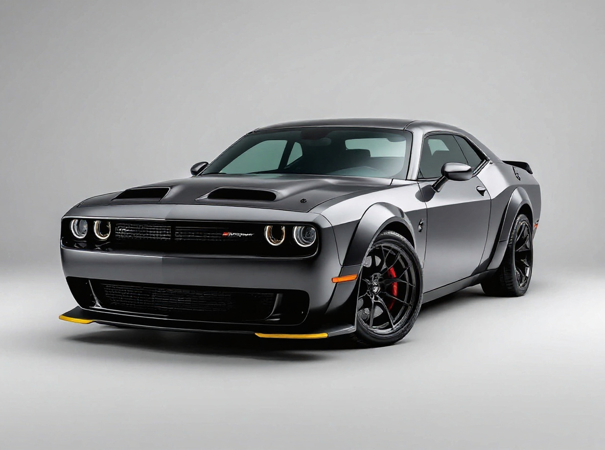 Gunmetal Mesh wheels rendered on a Dodge Challenger Demon with the TunedRides AI wheel visualizer