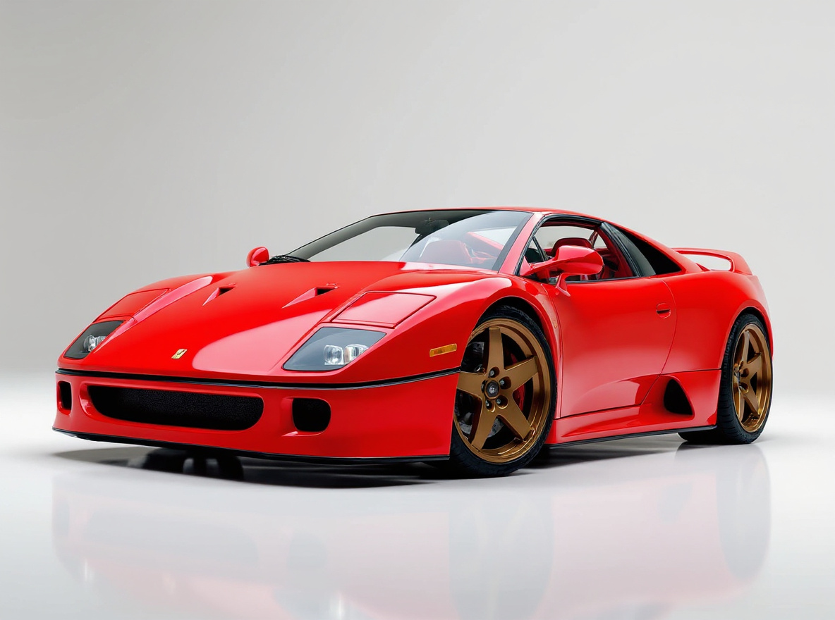 Bronze Split-Spoke wheels rendered on a Ferrari F40 with the TunedRides AI wheel visualizer