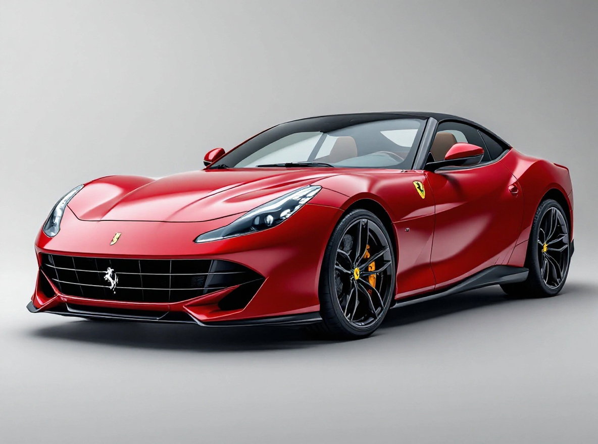 Gloss Black Multi-Spoke wheels rendered on a Ferrari Portofino with the TunedRides AI wheel visualizer