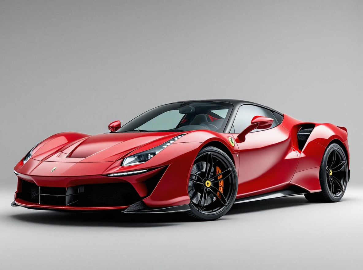 Gloss Black Multi-Spoke wheels rendered on a Ferrari SF90 Stradale with the TunedRides AI wheel visualizer