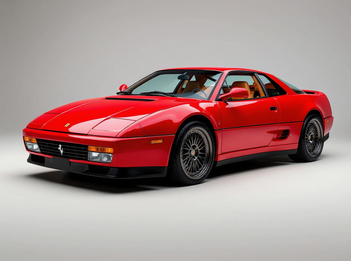 Gunmetal Mesh wheels rendered on a Ferrari Testarossa with the TunedRides AI wheel visualizer