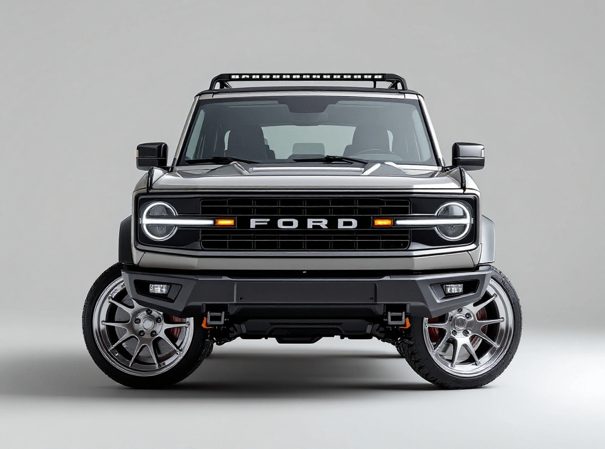 Polished Deep-Dish wheels rendered on a Ford Bronco with the TunedRides AI wheel visualizer