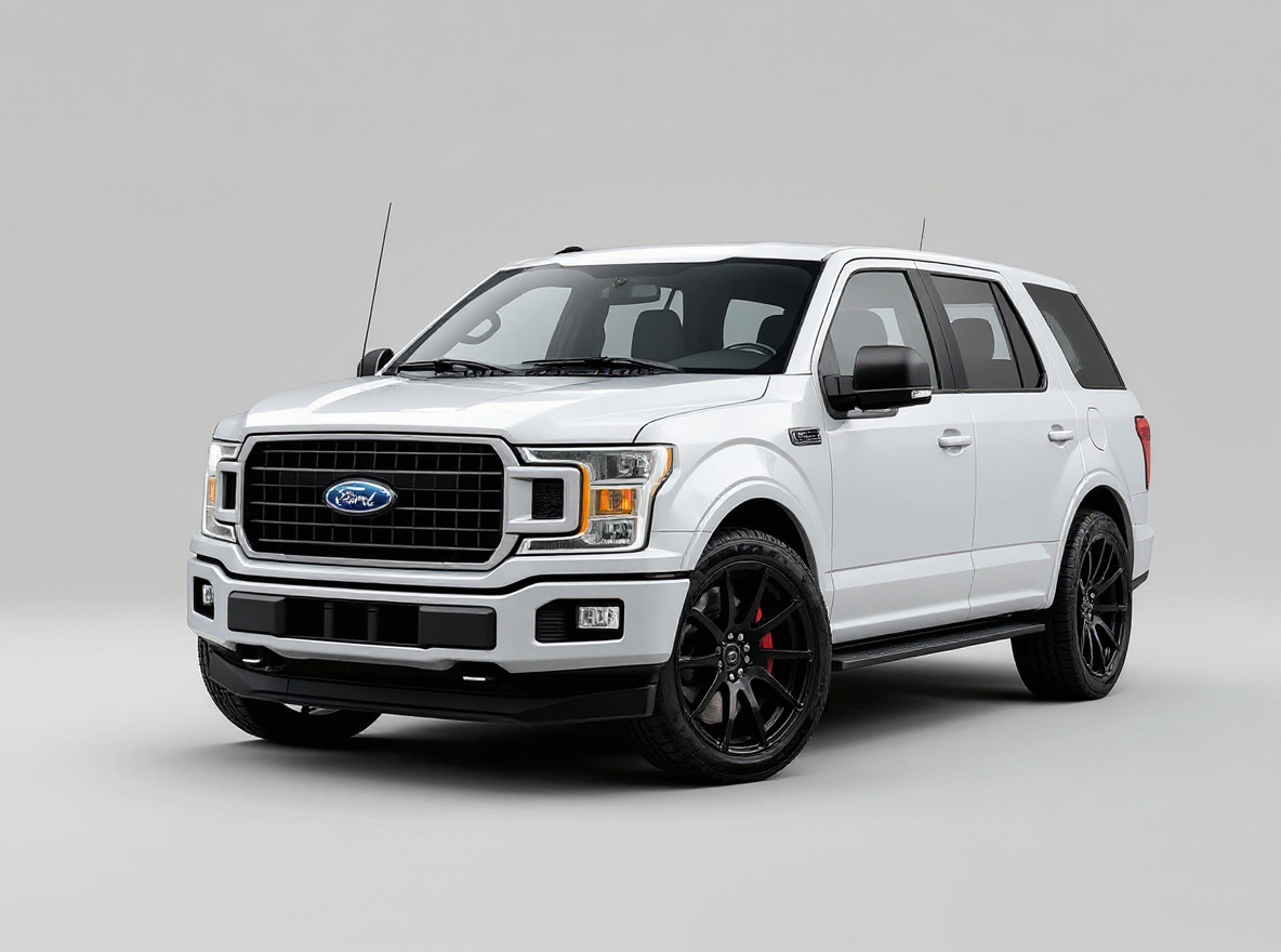 Gloss Black Multi-Spoke wheels rendered on a Ford F-150 with the TunedRides AI wheel visualizer