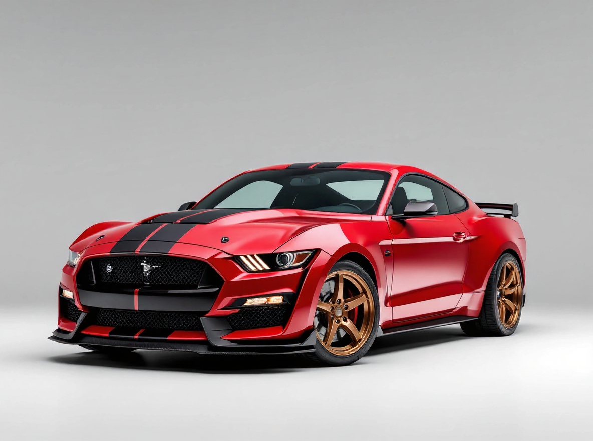 Bronze Split-Spoke wheels rendered on a Ford Mustang Shelby GT500 with the TunedRides AI wheel visualizer