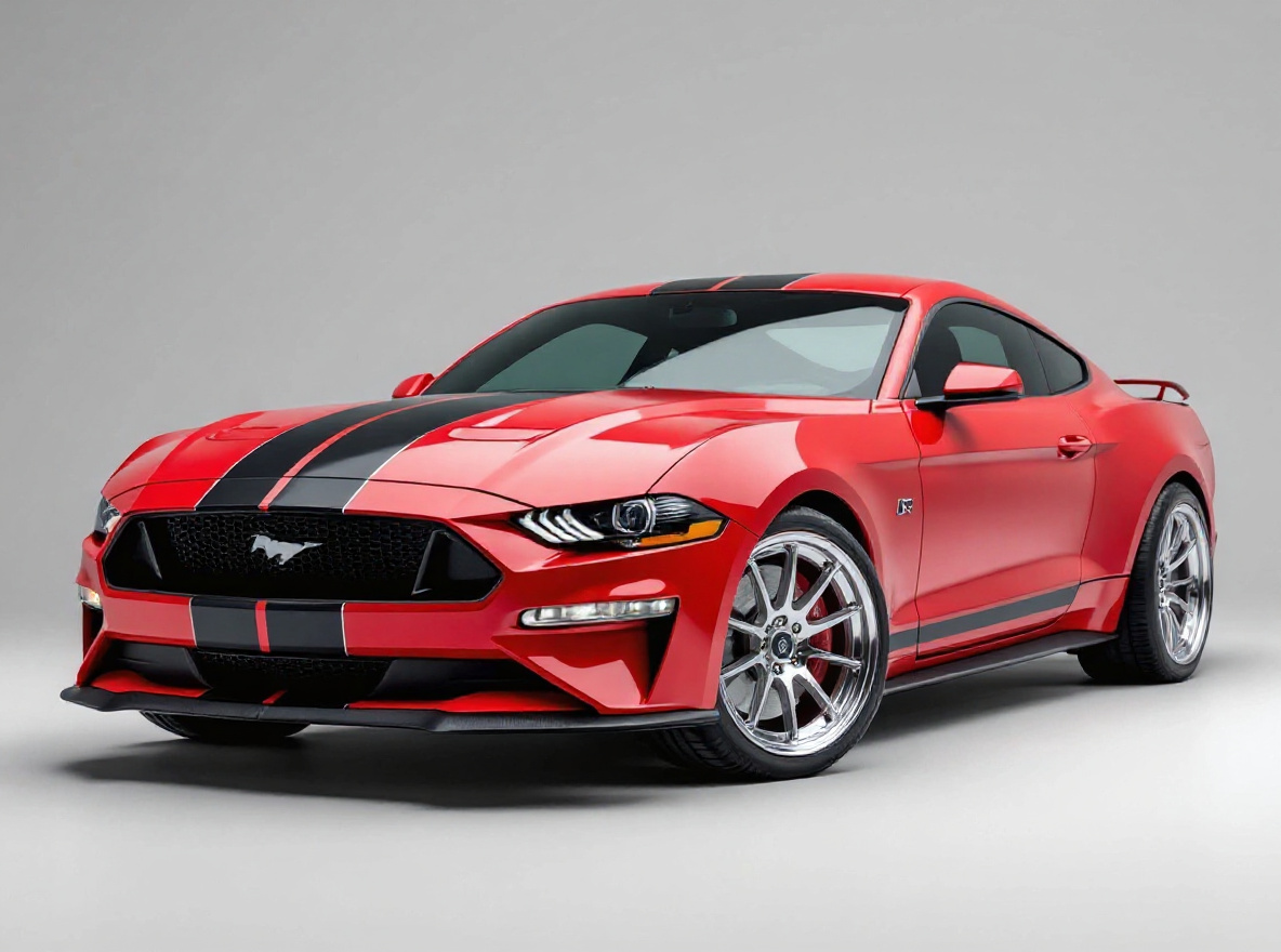 Polished Deep-Dish wheels rendered on a Ford Mustang Mach-E with the TunedRides AI wheel visualizer