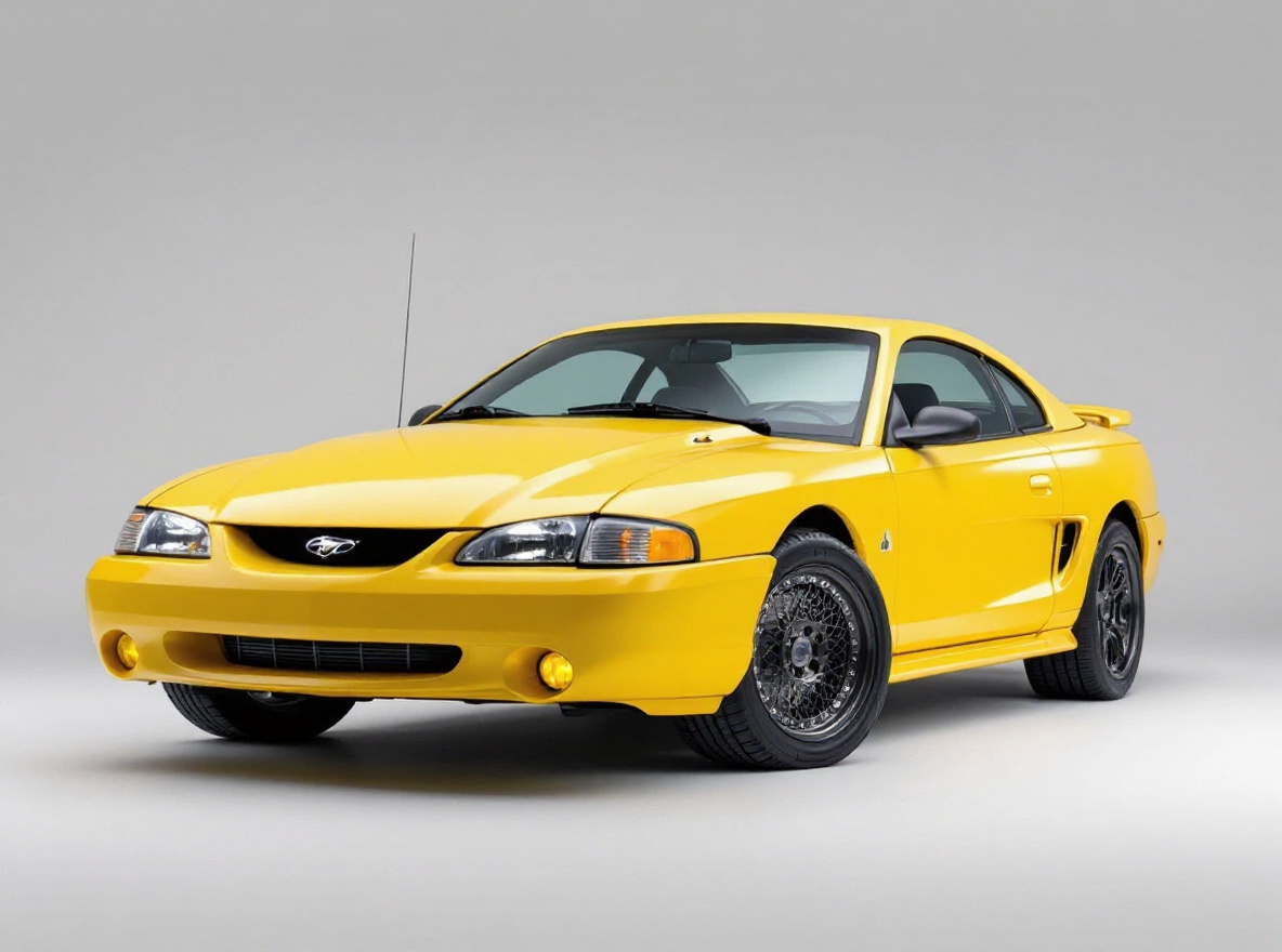 Gunmetal Mesh wheels rendered on a Ford Mustang (SN95) with the TunedRides AI wheel visualizer