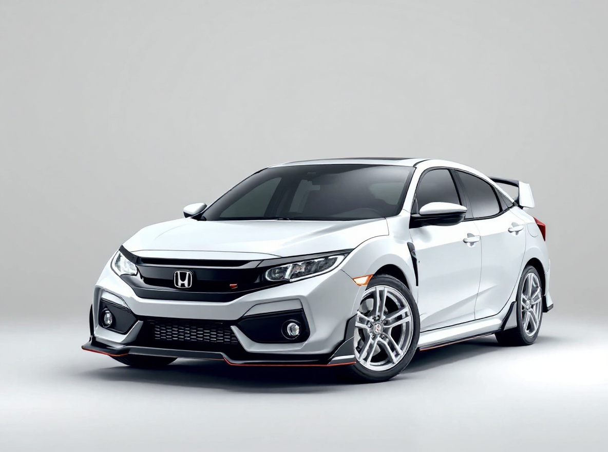 Silver 5-Spoke wheels rendered on a Honda Civic with the TunedRides AI wheel visualizer
