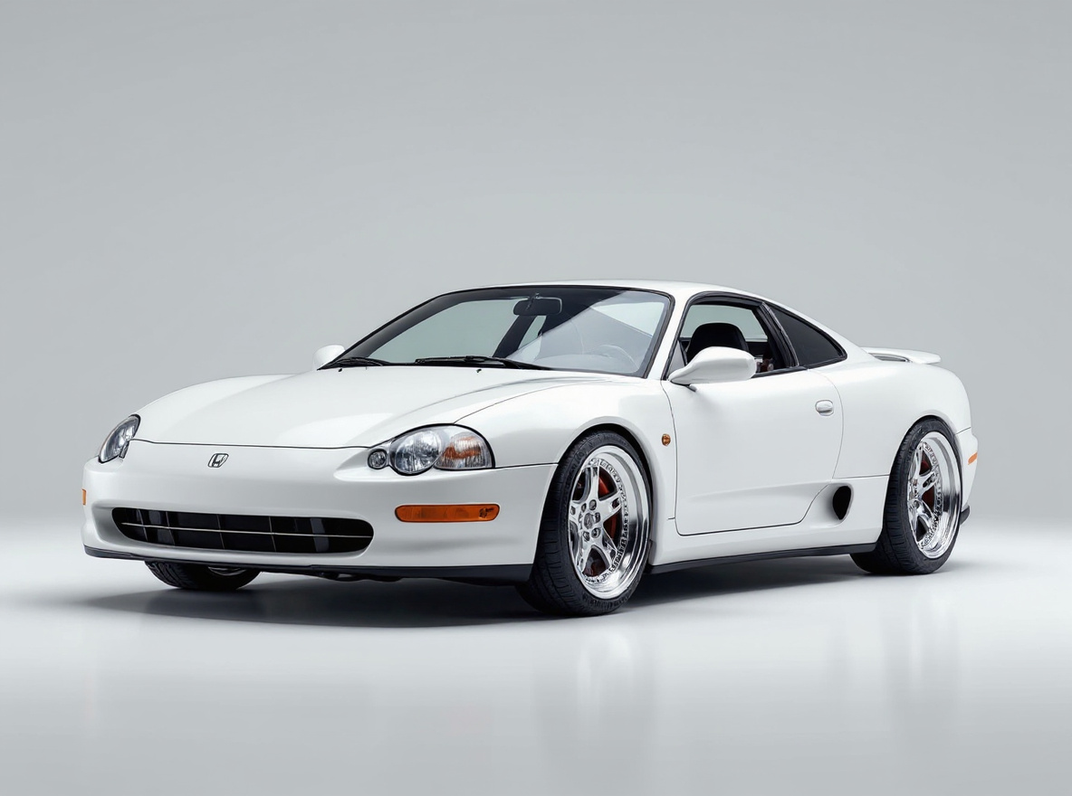 Polished Deep-Dish wheels rendered on a Honda Del Sol with the TunedRides AI wheel visualizer