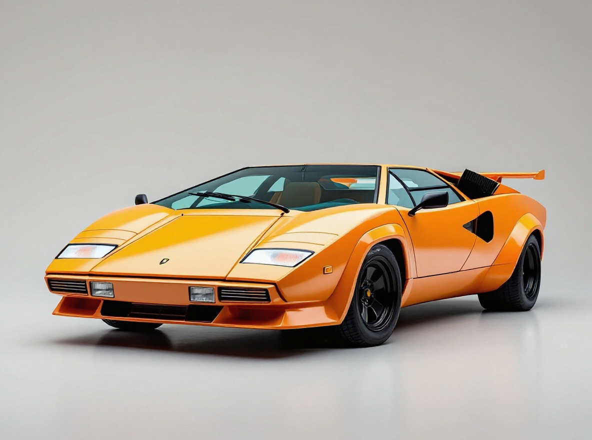 Gloss Black Multi-Spoke wheels rendered on a Lamborghini Countach with the TunedRides AI wheel visualizer