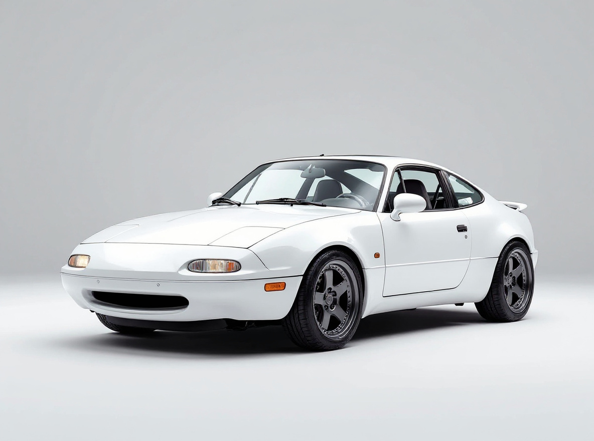 Gunmetal Mesh wheels rendered on a Mazda MX-5 Miata (NA) with the TunedRides AI wheel visualizer