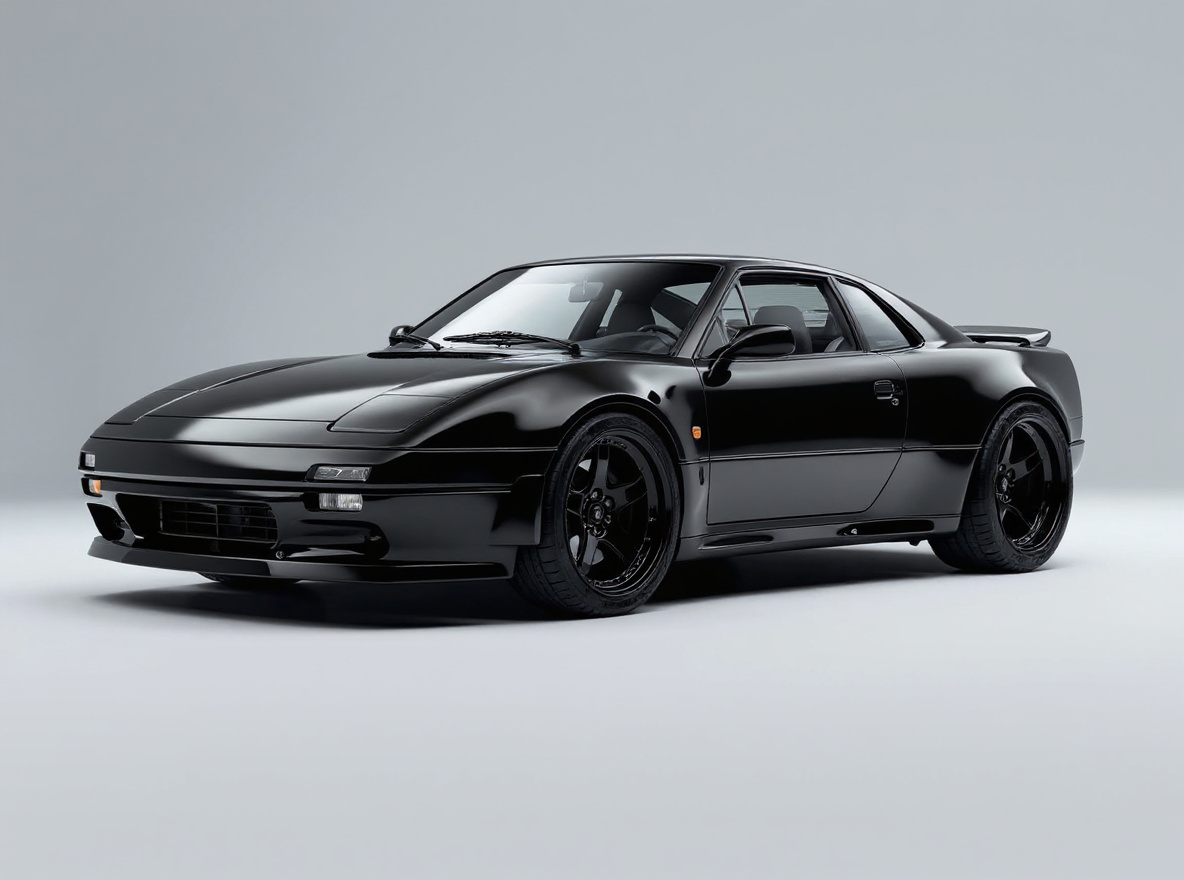 Matte Black Concave wheels rendered on a Mazda RX-7 (FC) with the TunedRides AI wheel visualizer