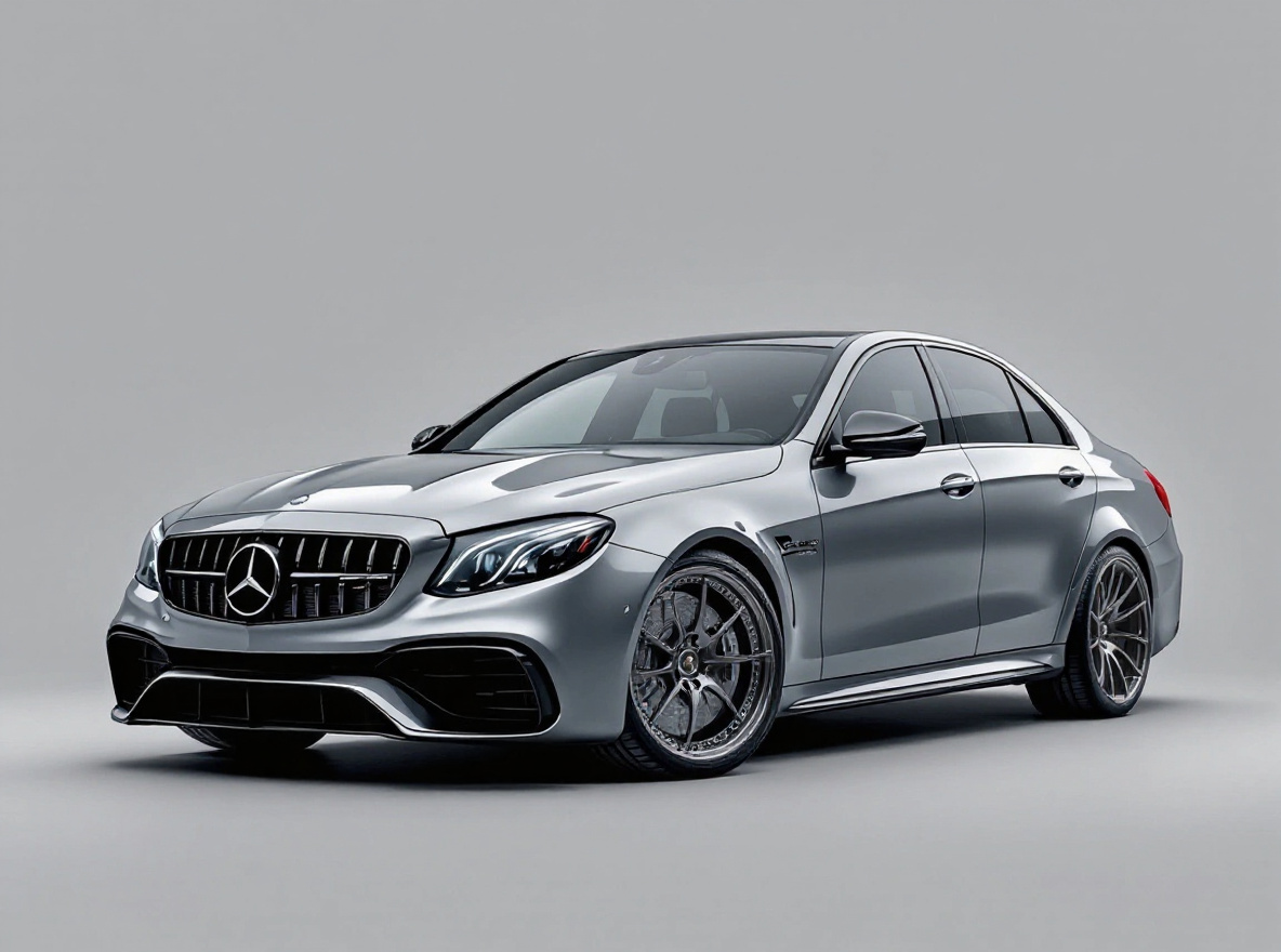 Gunmetal Mesh wheels rendered on a Mercedes-AMG E63 with the TunedRides AI wheel visualizer