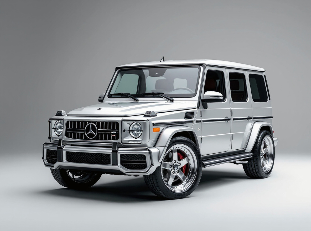 Polished Deep-Dish wheels rendered on a Mercedes-AMG G63 with the TunedRides AI wheel visualizer