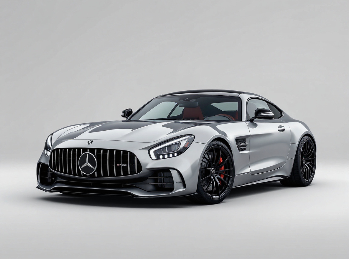 Gloss Black Multi-Spoke wheels rendered on a Mercedes-AMG GT R with the TunedRides AI wheel visualizer