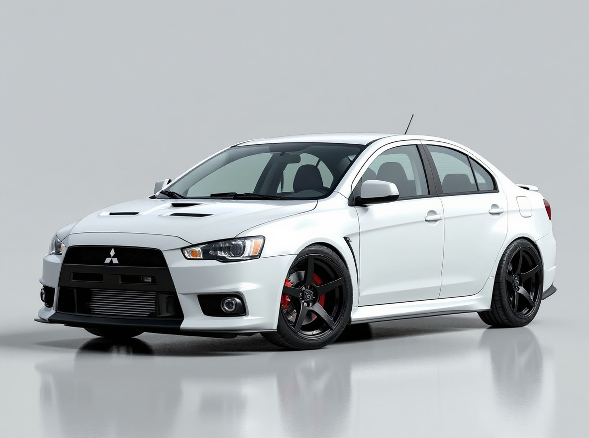 Matte Black Concave wheels rendered on a Mitsubishi Lancer Evo IX with the TunedRides AI wheel visualizer