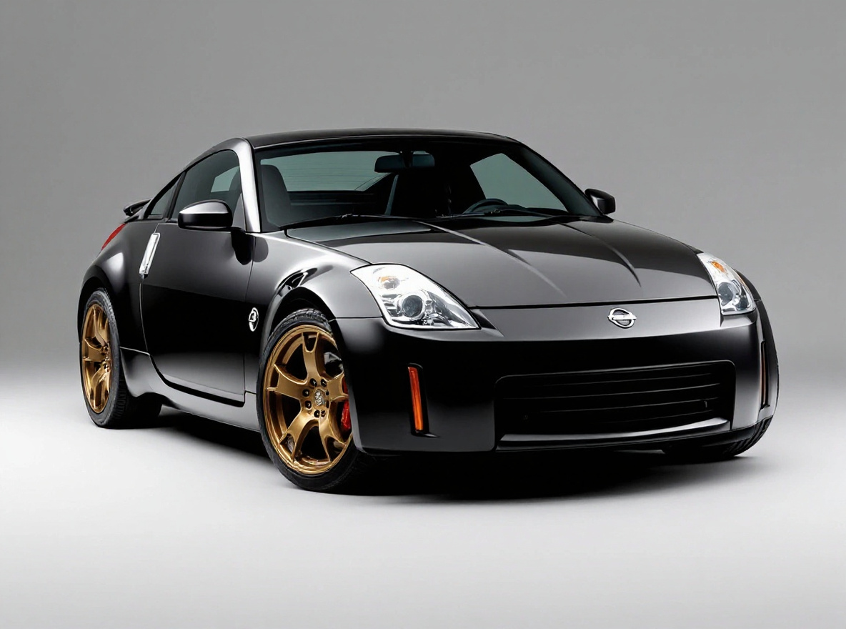 Bronze Split-Spoke wheels rendered on a Nissan 350Z (Z33) with the TunedRides AI wheel visualizer