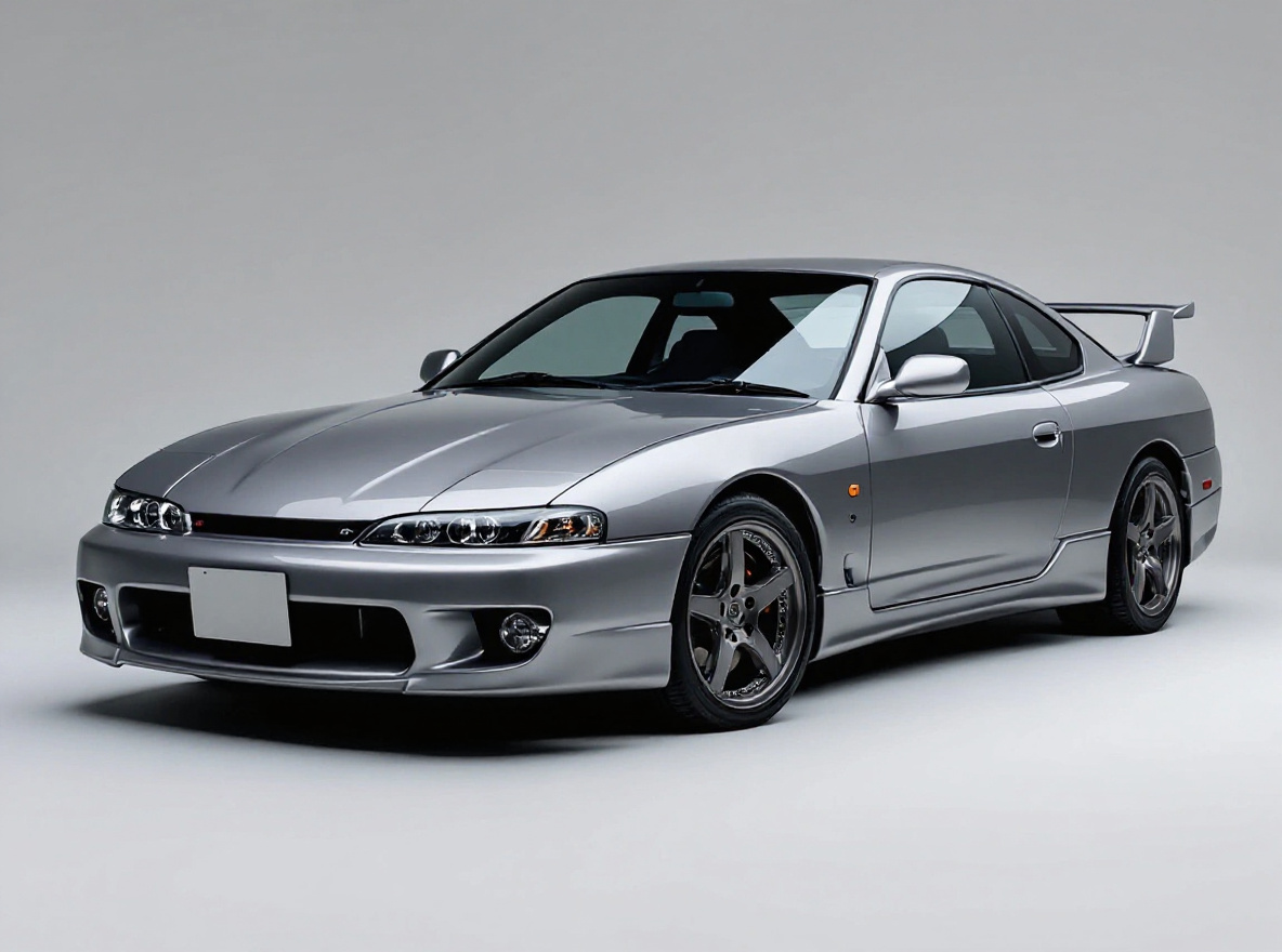 Gunmetal Mesh wheels rendered on a Nissan Silvia S15 with the TunedRides AI wheel visualizer
