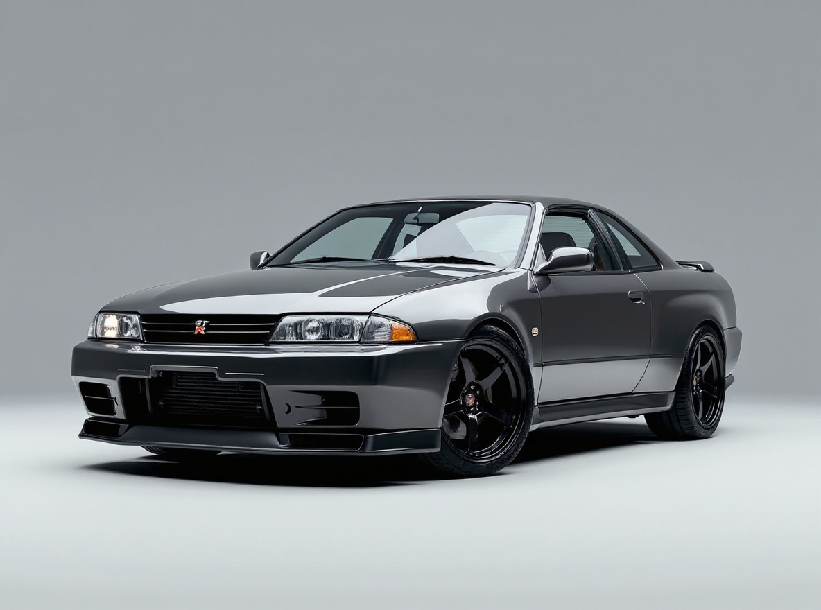 Gloss Black Multi-Spoke wheels rendered on a Nissan Skyline R32 GT-R with the TunedRides AI wheel visualizer