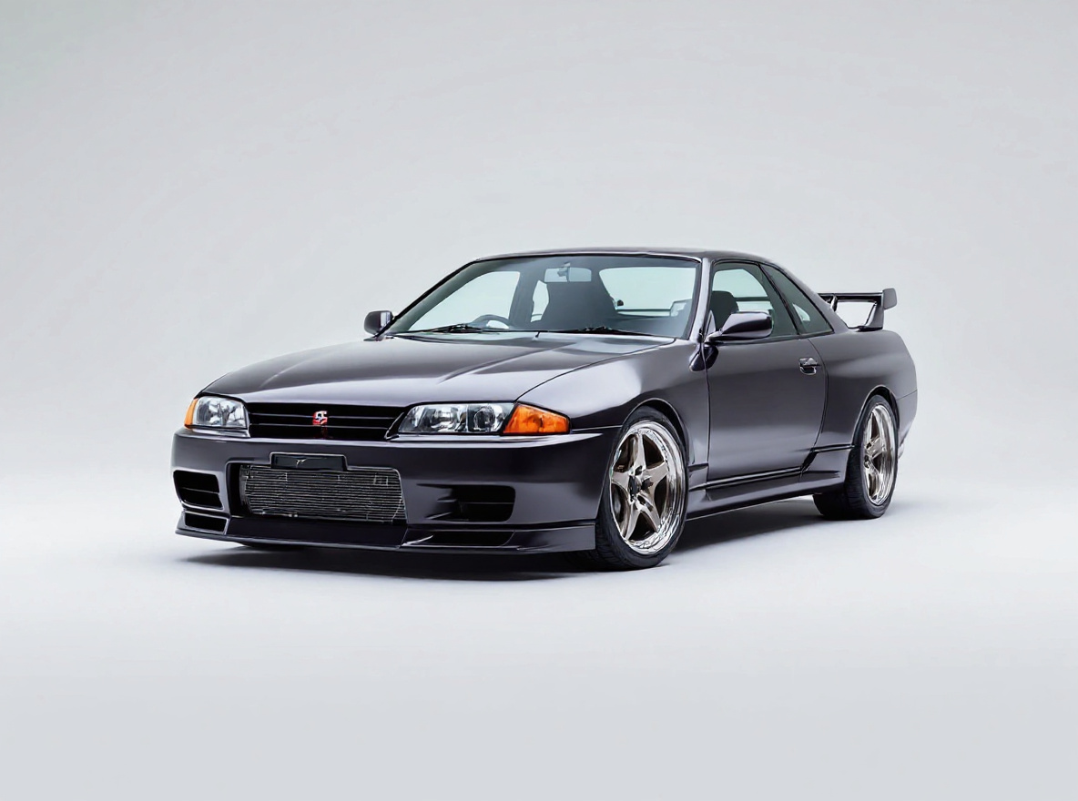 Polished Deep-Dish wheels rendered on a Nissan Skyline R33 GT-R with the TunedRides AI wheel visualizer