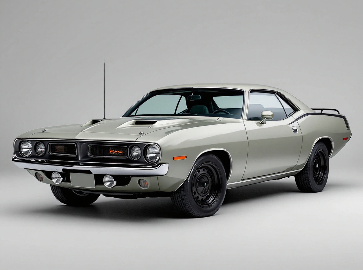 Matte Black Concave wheels rendered on a Plymouth 'Cuda with the TunedRides AI wheel visualizer