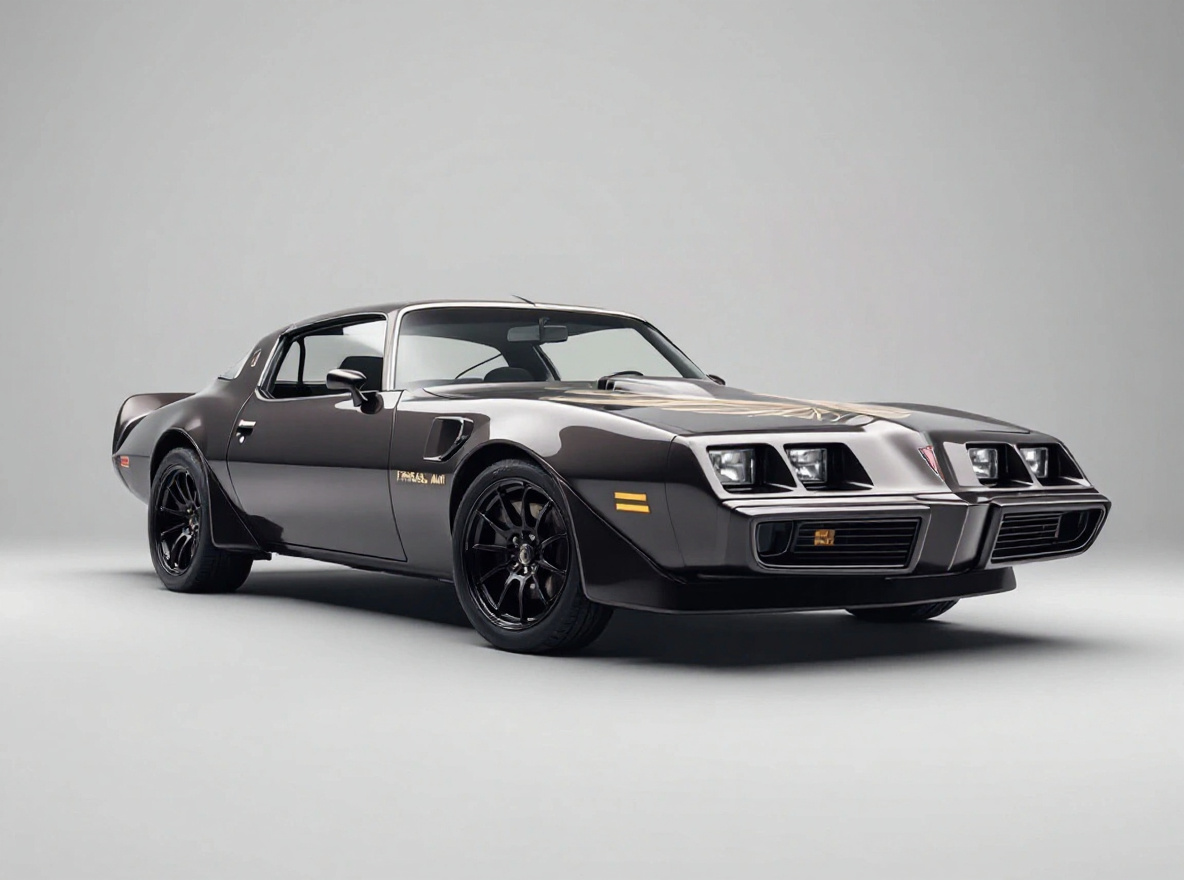 Gloss Black Multi-Spoke wheels rendered on a Pontiac Firebird Trans Am with the TunedRides AI wheel visualizer