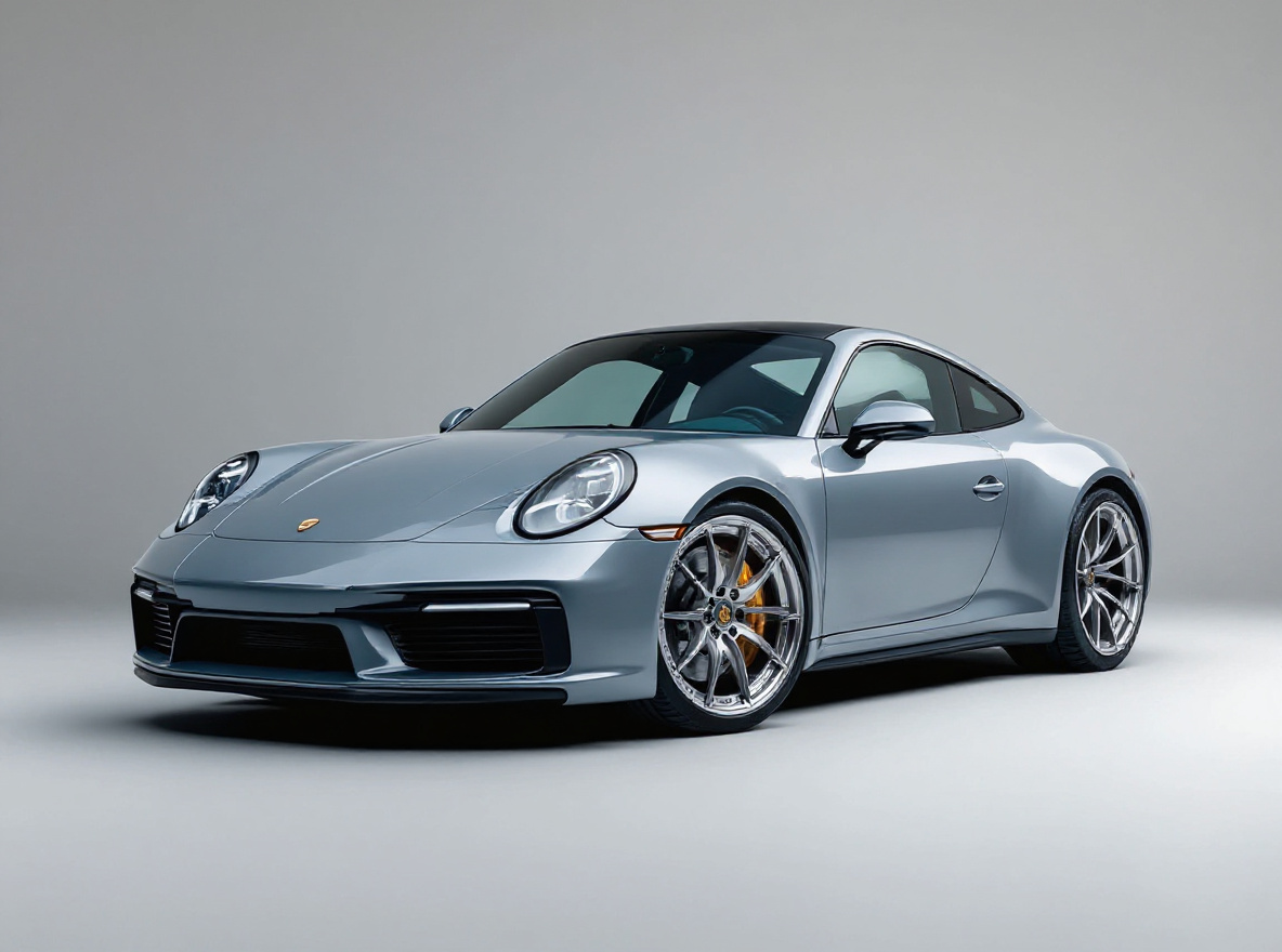 Polished Deep-Dish wheels rendered on a Porsche 911 (992) with the TunedRides AI wheel visualizer