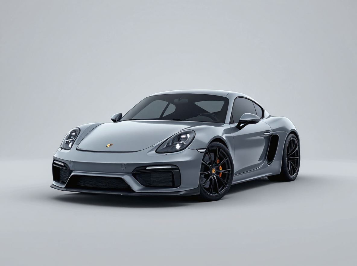 Gloss Black Multi-Spoke wheels rendered on a Porsche Cayman GT4 with the TunedRides AI wheel visualizer