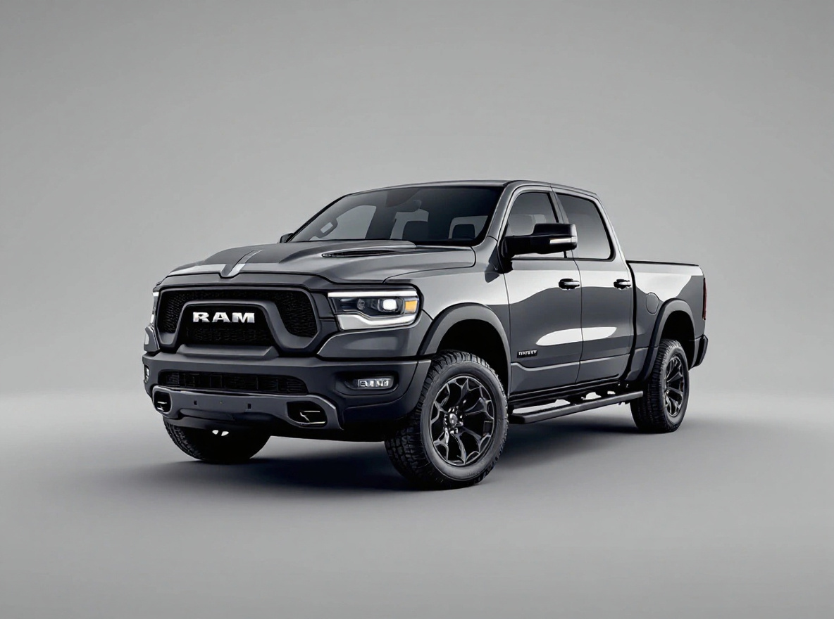 Gunmetal Mesh wheels rendered on a Ram 1500 TRX with the TunedRides AI wheel visualizer