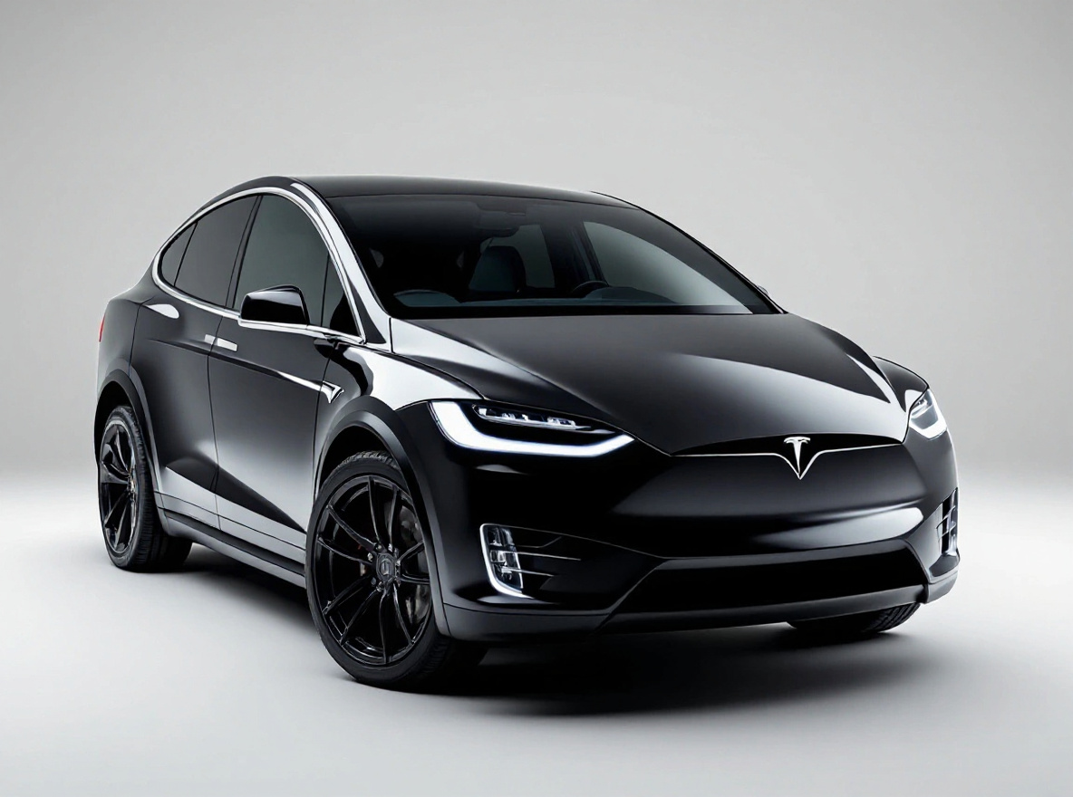 Gloss Black Multi-Spoke wheels rendered on a Tesla Model X with the TunedRides AI wheel visualizer