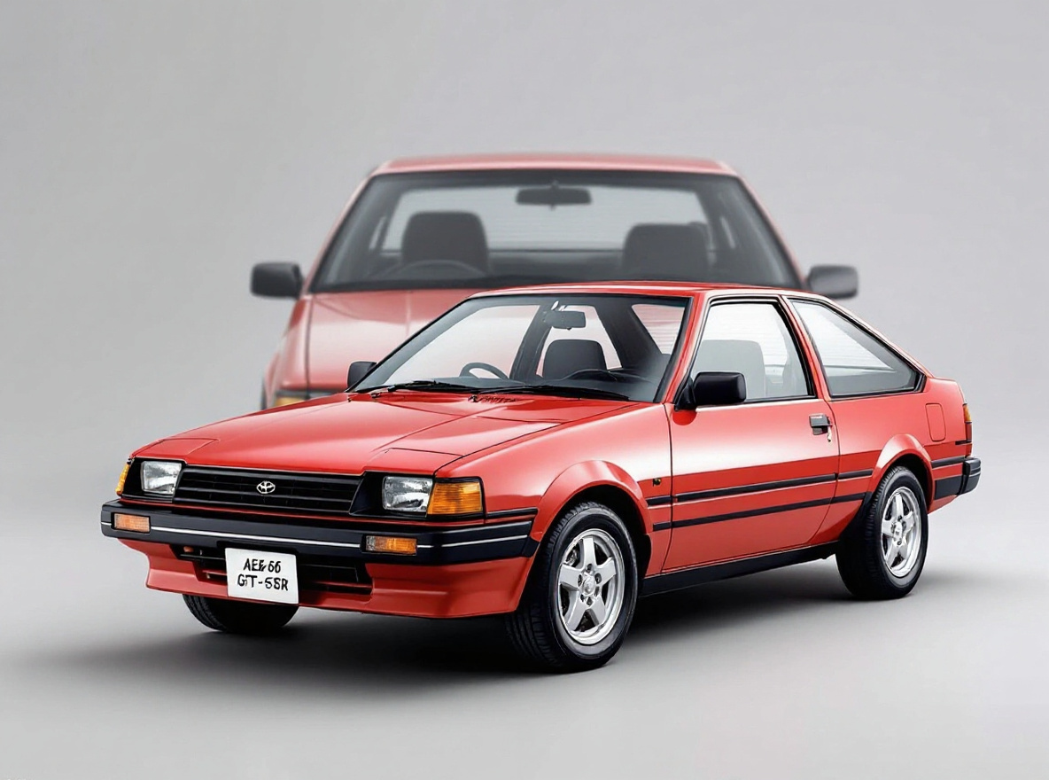 Silver 5-Spoke wheels rendered on a Toyota AE86 with the TunedRides AI wheel visualizer