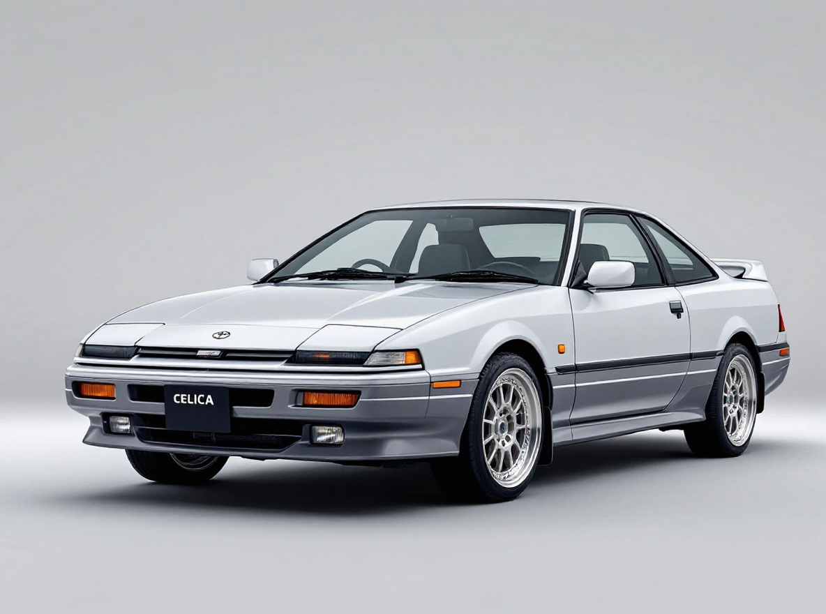 Polished Deep-Dish wheels rendered on a Toyota Celica GT-Four with the TunedRides AI wheel visualizer
