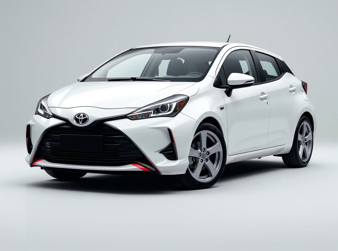 Silver 5-Spoke wheels rendered on a Toyota GR Yaris with the TunedRides AI wheel visualizer