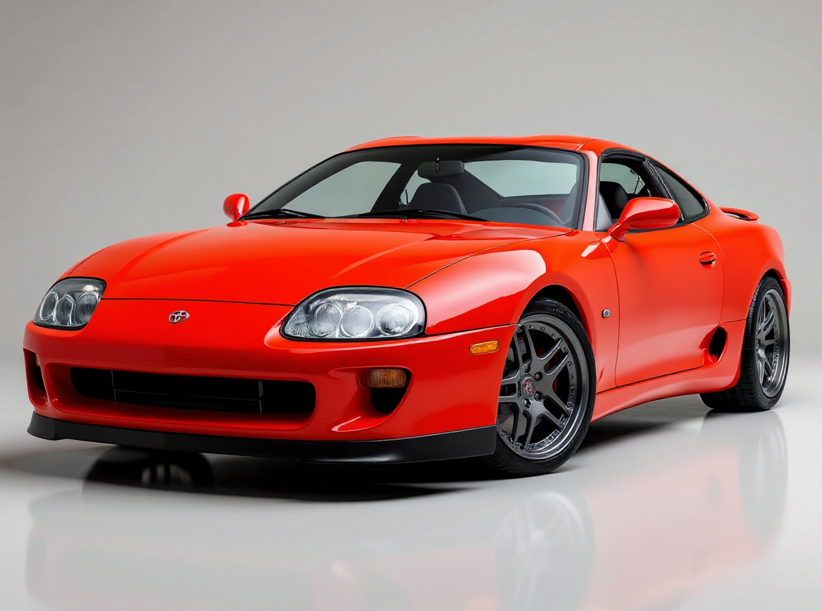 Gunmetal Mesh wheels rendered on a Toyota Supra Mk4 with the TunedRides AI wheel visualizer
