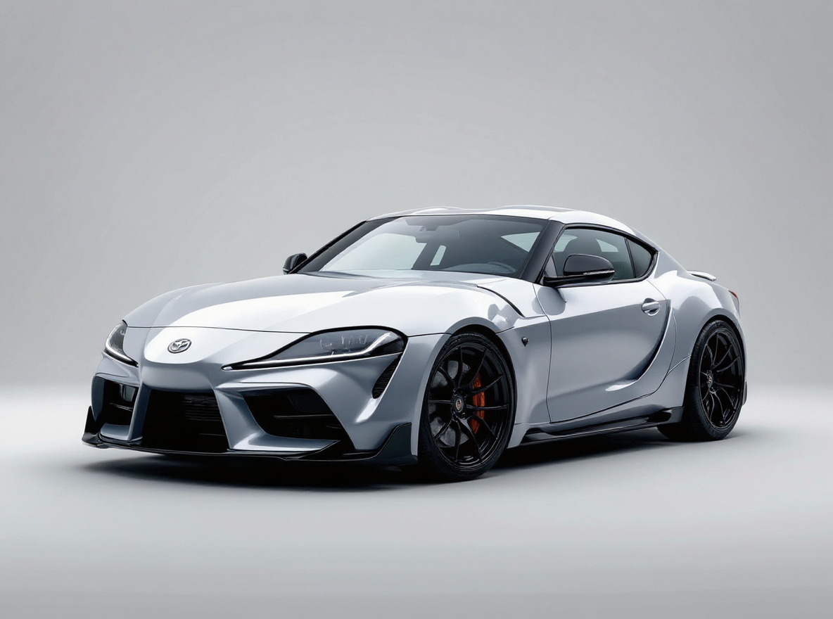 Gloss Black Multi-Spoke wheels rendered on a Toyota Supra Mk5 with the TunedRides AI wheel visualizer