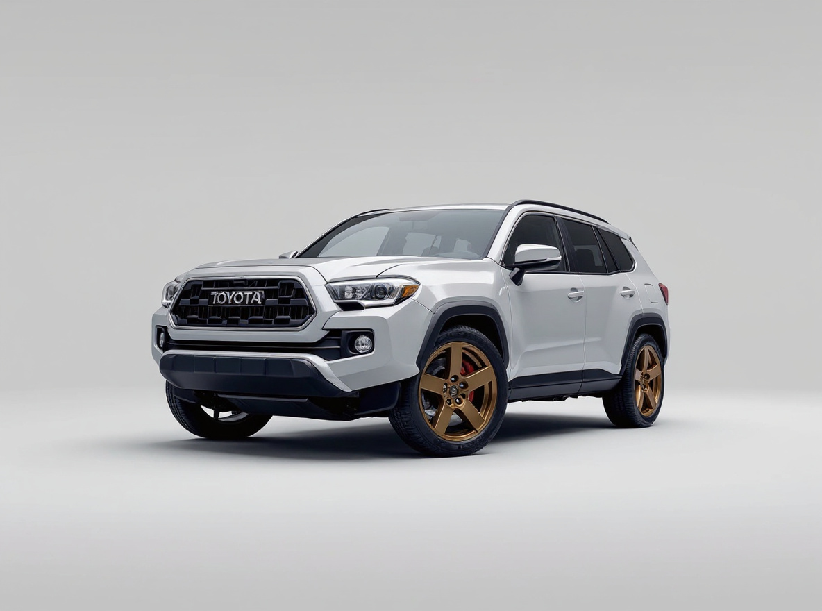 Bronze Split-Spoke wheels rendered on a Toyota Tacoma with the TunedRides AI wheel visualizer